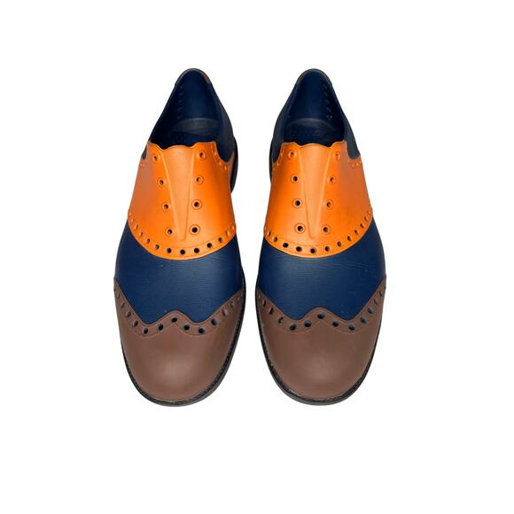 Biion shoes mens size 9 orange/blue/brown moldable EVA golf...
